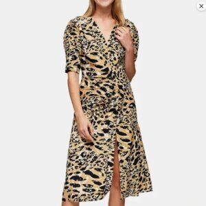 Topshop Leopard Print Mock Wrap Midi Dress